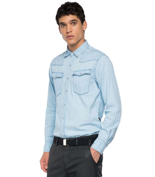 Camisa Para Hombre 6 Oz Light Indigo C Replay